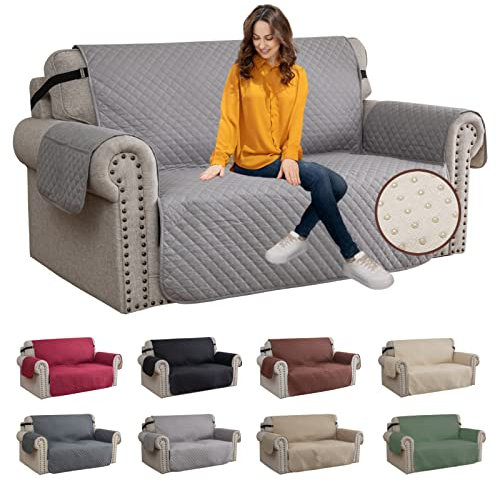 XINEAGE Housses de Canapé 2 Places, Housse de Canapé Imperméable, Housse Canapé Reversible, Housses de Canapé Antidérapantes pour Chiens et Animaux de Compagnie (2 Places, Gris Clair)