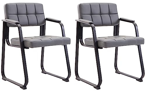 CLP 2er Set Besucherstühle Canada B Mit Polsterung Und Kunstlederbezug I Wartezimmerstühle Mit Armlehne Und Metallgestell, Farbe:grau