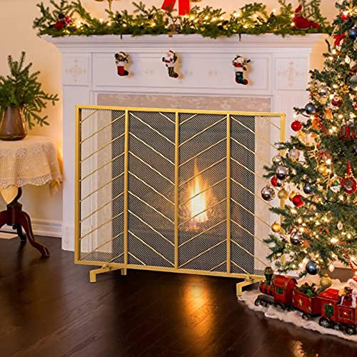 Weihnachts-Gold-Kamin-Schutzgitter, Metall-Kaminschutzabdeckung, Funkenschutz mit Dekor-Zweig-Design Decoration