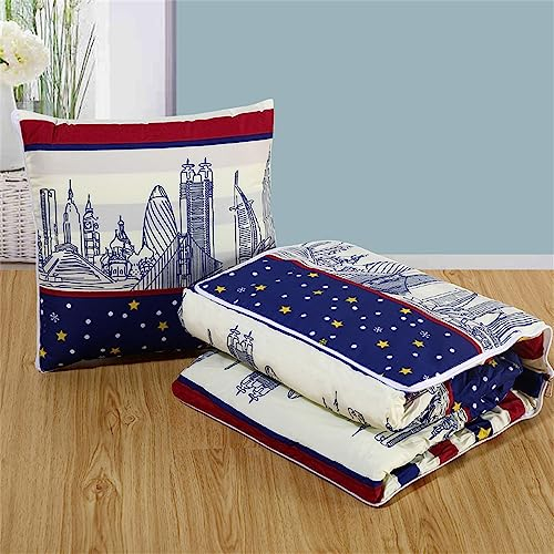 Surwin Reisedecke Kissen Decke 2 in 1, Flugzeug Auto Steppdecke, Mikrofaser Decke Verwandlungskissen mit Reißverschluss, Multifunktionale Zierkissen Wohndecke Sofakissen (100x150cm,Stadt)