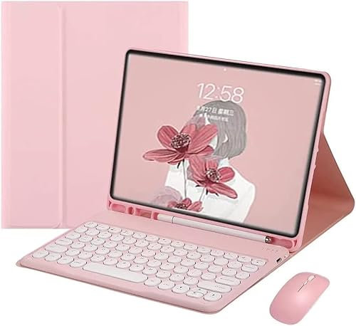 Keyboard Case for Samsung Galaxy Tab S10/S9/S9 FE Plus with Mouse,Smart Soft Case with Bluetooth Keyboard,Detachable Wireless Keyboard Tablet Cover with Pencil Holder (Tab S10/S9/S9 FE Plus, Pink)