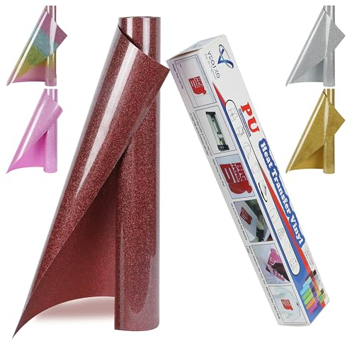 VEGIXO Heat Transfer Vinyl – Red Glitter 12inch x 8 Feet Iron on Vinyl Roll for Cricut & Cricut Heat Press,HTV Vinyl is Easy to Cut & Weed, Design Your T-Shirts & Crafts with Cricut Vinyl
