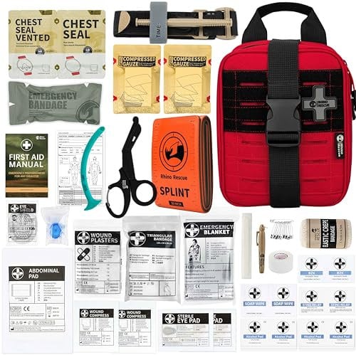 RHINO RESCUE First Aid Kit, Molle IFAK Medical Pouch for Tactical, Car, Camping, Travel, Hiking, Red