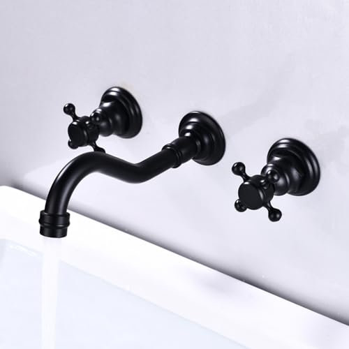 XJTNLB Robinet Mural Lavabo Encastré Vintage Mitigeur Salle de Bain Double Poignée Noir