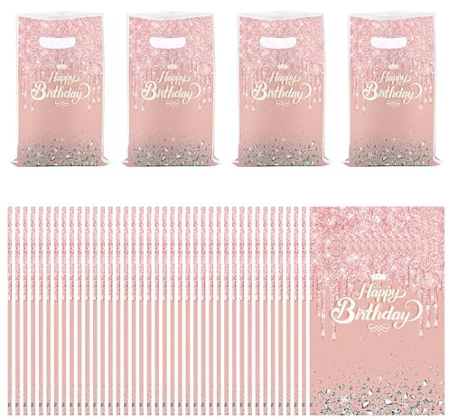 Scettar 40 pezzi Sacchetti Compleanno Bambini, Sacchetti Regalo Compleanno Bambini,Sacchetti per Caramelle per Feste, Natale, Festival E Matrimoni (Rosa)