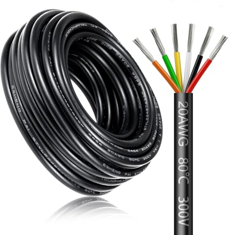 10 Meter 20AWG 6x0,5mm² Elektrischer Kabel, 6 Adriges Kabel 5V/12V/24V/300V Stromkabel Verzinntes Kupferkabel, Flexibel und Weich Niedrige Impedanz Hohe Temperaturbeständigkeit Verlängerungskabel