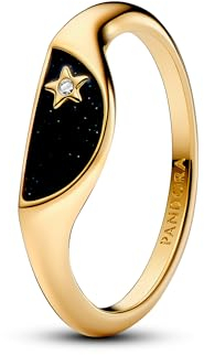 PANDORA ME Halbierter Emaille Siegelring aus Sterling Silber mit vergoldeter Metalllegierung und Zirkonia Steinen, Größe: 58, 163325C01-58