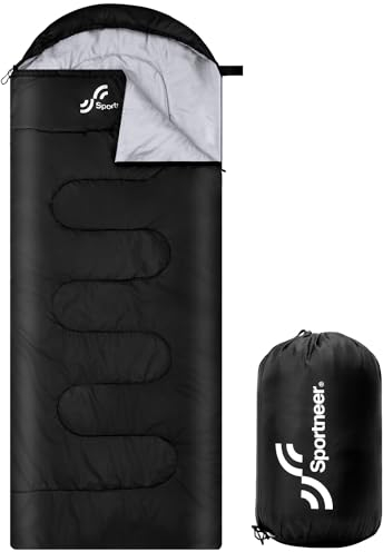 Schlafsack Outdoor für Camping: Sportneer 3-4 Jahreszeiten Sleeping Bag 220 * 85cm Tragbar Ultraleicht Warm Sommer Schlafsäcke für Kinder Erwachsene beim Trekking Reise Wandern, Schwarz