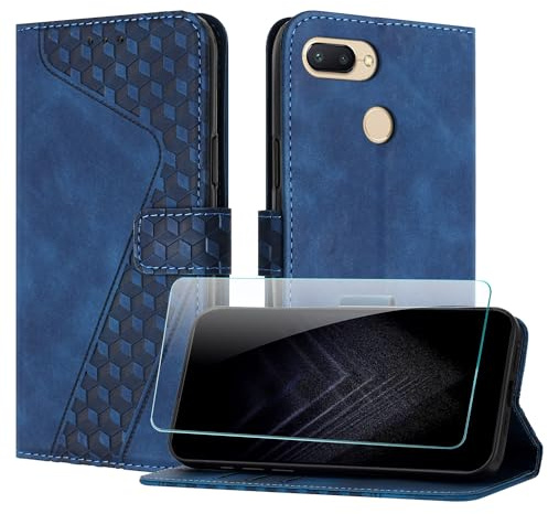 JayModCase Handyhülle für Xiaomi Redmi 6 / 6A mit Schutzfolie, Flip Wallet PU Leder Redmi 6A hülle [Kartenfach] [Magnet] [Ständer] 360 Stoßfeste Schutzhülle - Blau