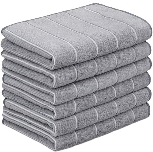 Tempery Mikrofaser-Geschirrtücher (40 x 60 cm, grau, 6er-Pack), Reinigungstücher für Küche, Auto, Dusche, schnell trocknendes und saugfähiges Geschirrtuch
