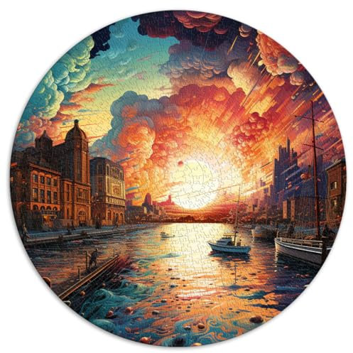 Puzzle für Erwachsene, 1000 Teile, Osloer Hafen, buntes rundes Puzzle für Kinder, für Erwachsene und Kinder ab 12 Jahren, Papppuzzle, Weihnachtspuzzlegeschenke für Frauen, Größe: 67,5 x 67,5 cm