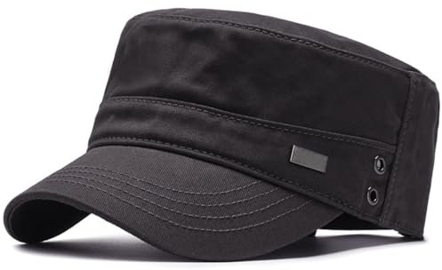 HIQIU Military Cap Herren Armee Kappe Cadet Hut, Unisex Vintage Military Army Flat Cap, Militär Caps Verstellbar Baumwolle Baseballmütze Kappe feldmütze (DE/NL/SE/PL, Numerisch, 56, 60, Grau)
