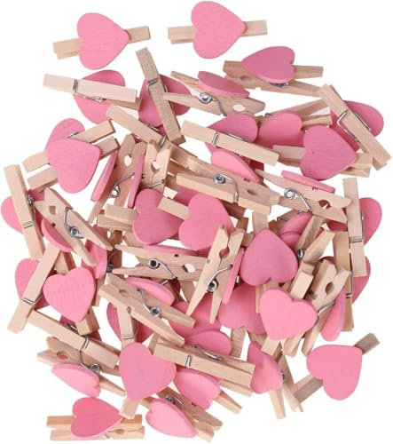 Lot de 50 petites épingles à linge, mini pinces en bois en forme de cœur rose, pinces à linge, pinces à linge pour papier photo, décoration artisanale, pinces à linge pour le rangement et