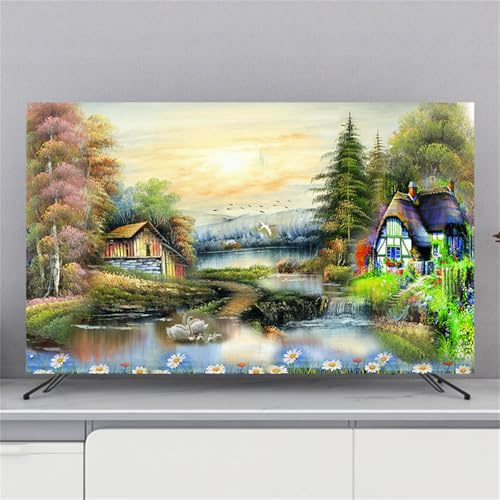 Treer Cubierta Antipolvo para TV, Universal Funda para Televisor Cubierta de Televisión Elástico Protector Pantalla de Funda para 32 a 80 Pulgadas (75 Pulgadas,Arte)