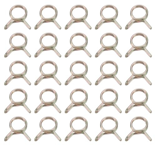 sourcing map 25Pcs Double Wire Spring Hose Clamps, 7mm Inner Dia Fit 7-8mm OD Hose Fuel Line Silicone Tube Clips, Color Zinc