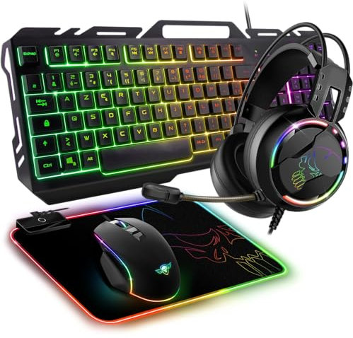 Spirit of Gamer - Ultimate 300, Pack Clavier Souris Gamer 4en1, Casque Gaming & Tapis RGB, pour PC, PS5, PS4, Xbox One, Clavier Gamer AZERTY FR, Touches Anti-Ghosting, Souris Gamer 8 Boutons 8000 DPI