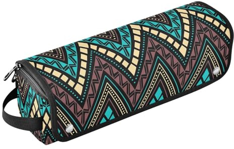 Horizontale Linien, Zick-Zack, ethnisches Tribal-Design, geometrisches Haarstyling-Werkzeugtasche mit hitzebeständiger Matte, tragbare Werkzeugtasche für Lockenstab, Glätteisen, Bürsten, Clips und