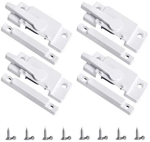 Nkiy Quen 4 Pack Windows Sash Lock-Sliding Window Sash Locks for Single-Hung and Double-Hung Windows-White Cam Sash Locks for Vertical and Horizontal Sliding Windows