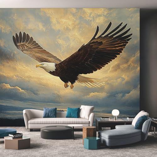 Tapete 3D Fototapete Weißkopfseeadler Vogel Adler Fliegen Himmel 250 x 175 cm Vliestapete Wandbild Fototapeten, Vlies Tapeten Wandtapete Schlafzimmer, Wohnzimmer, TV Hintergrund Wand Moderne Wanddeko