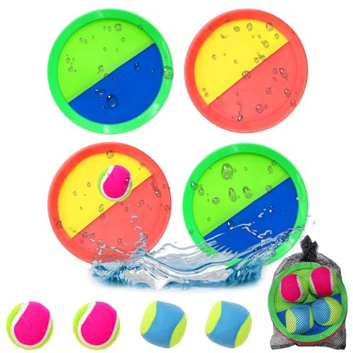 WanderGo Klettballspiel, Klettball Set für Kinder Strandspielzeug Outdoor Spiele Wurfspiel Kinder Gartenspielzeug Fangballspiel Klett-Ballspiel 4 Bälle 3 4 5 6 7 8 9 10 Jahre Junge Ostergeschenke