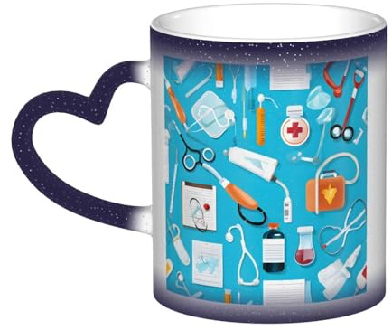 KIPOSTYZTT Magische Tasse, Cartoon-Medizin-Muster, Farbwechsel, Kaffeetasse, Sublimation, magische Keramiktassen, wärmeempfindliche Kaffeetassen, Geschenke für Mann und Frau, 3 Farben erhältlich