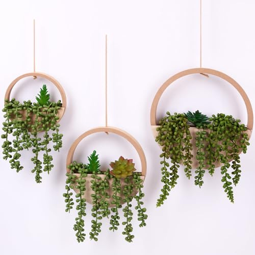 Honeydak Künstliche Sukkulenten, Hängepflanzen, Kunstpflanzen, Set, Wandschnur, Perlen, Sukkulenten, Übertopf im Topf mit Umhängeband, für Balkon, Wohnzimmer, Zuhause, Innen- und Außenbereich
