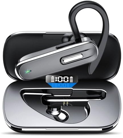 Auriculares Bluetooth con micrófono LED CVC8.0, manos libres, auriculares Bluetooth, 100 horas de tiempo de reproducción con estuche de carga, auriculares inalámbricos para iOS, Android y portátil