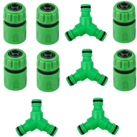 txuzong 4 Pièces Raccord en Y pour Tuyau d'Arrosage + 6 Pièces Connecteurs Rapides 1/2 Pouce – Kit d'Irrigation Jardin, Connexion Robinet, Arrosage et Nettoyage – Vert