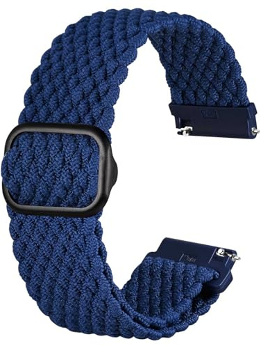 Anbeer 20mm geflochtenes Nylon Solo Loop Armband, dehnbares Schnellverschluss Ersatzarmband mit verstellbarer Schnalle, marineblau mit schwarzer Schnalle