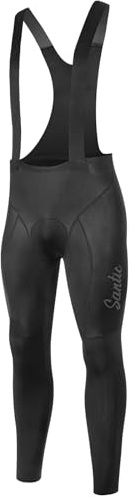 Santic Fahrrad-Trägerhose Herren Thermo Fahrradhose Lang Gepolstert mit Formendem Schnitt Netzseitentasche Schwarz XL
