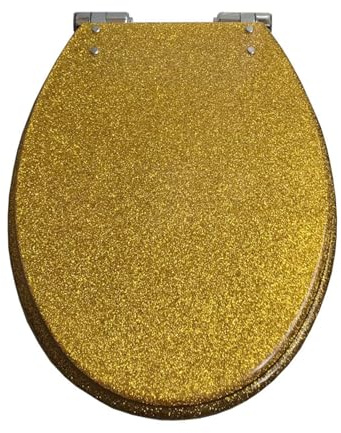 Giural WC Sitz Mit Absenkautomatik, 36 * 42Cm Toilettensitz Aus Kunstharz Glitzer Toilettendeckel, Klodeckel Mit Absenkautomatik Einfache Montage Deckel Klobrille, 36X42cm,Gold