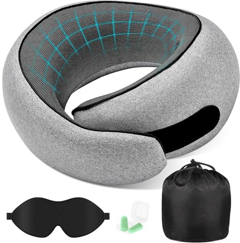 Kazaigou Coussin de Voyage Ergonomique en Mousse à Mémoire de Forme | Oreiller de Voyage Compact et Confortable, Soutien Cervical, idéal pour Avion, Train, Voiture et Bureau