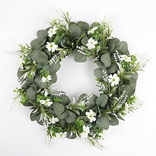 Simulation Girlande Eukalyptusblatt Gras Ring Weihnachtsdekoration Anhänger Simulation Blume Tür Wohnzimmer Dekoration Ornamente-groß Milchweißer Kranz Ring Herbstdekorationen