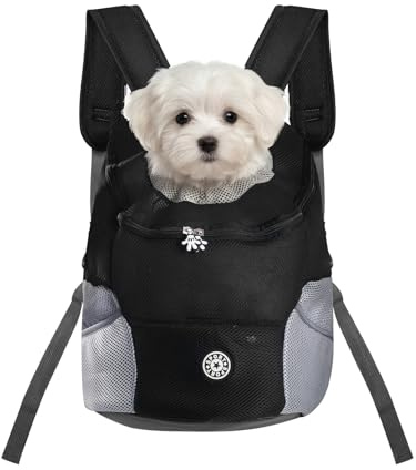 Pomodee Hunderucksack,Haustier Rucksack für kleine Hunde und Katzen bis 6.5 kg,Tragbar Atmungsaktiv mit Head Out Design und Sicherheitsclip,Verstellbar für Outdoor Aktivitäten Wandern Reisen,Schwarz
