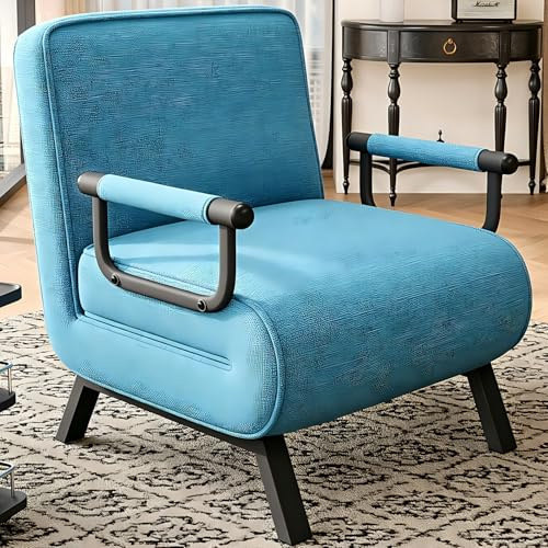 Hawthyhome Schlafsessel 4 in 1 Schlafsofa mit Bettfunktion 57cm Blau | Platzsparendes Gästebett,Relaxsessel mit Verstellbare Rückenlehne,Metallrahmen,Chenille,Wohnzimmer,Schlafzimmer