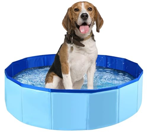 Foldable Dog Pool,Dog Paddling Pool,Dog Cat Bathing Tub,Pet Kids Bath Pool,With Water Valve,For Pets Children in Garden Beach Backyard,50 * 10cm,Blue