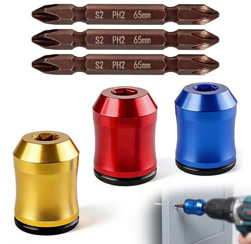 FunnAura 3Pcs Screwdriver Head Magnetic Ring, Removable Universal Magnetic Bit Holder with 3 Screwdriver Bit for DIY Repair Home