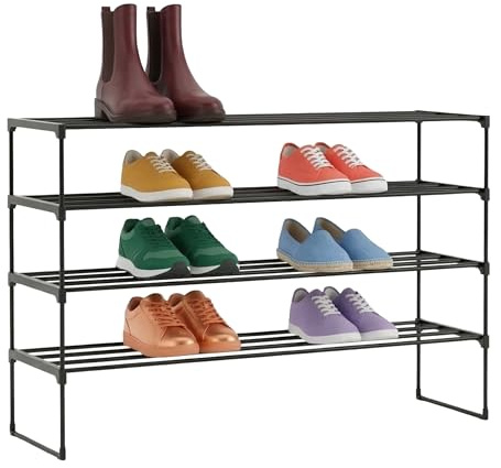 Relaxdays Schuhregal, 4 Ebenen, Stecksystem, HBT: 72x117x30 cm, Metall Schuhablage, platzsparend, Schuhgestell, schwarz