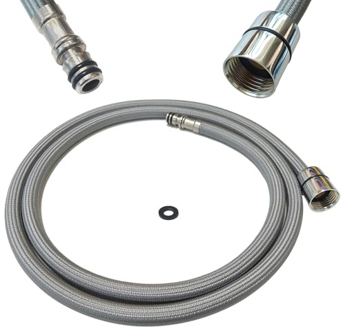 Tubo rubinetto cucina 150 cm tubo estraibile ricambio flessibile raccordo G1/2 attacco rapido sistema click lavello cucina doccetta rubinetto cucina flessibile inox nylon EPDM grigio resistente