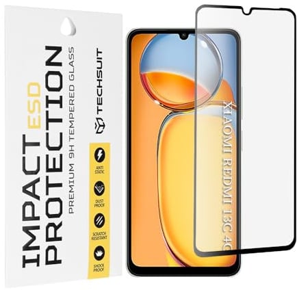 Techsuit Displayschutzfolie für Xiaomi Redmi A3 Gehärtetes Glas mit Antistatisch, Staubabweisend, Vollständige Abdeckung, Stoßschutz, Oleophobe Beschichtung, Anti Fingerabdruck, Blasenfrei, ESD