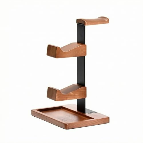 CAQYPVH Headset Stand with Gaming Controller Holder Wood and Metal Headphone Stand with Tray Two Shelves Desktop Headphone Holder for Gaming Enthusiasts