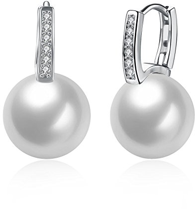 Pearl Earrings 925 Silver Freshwater Pearl Cubic Zirconia O Hook Earrings for Women