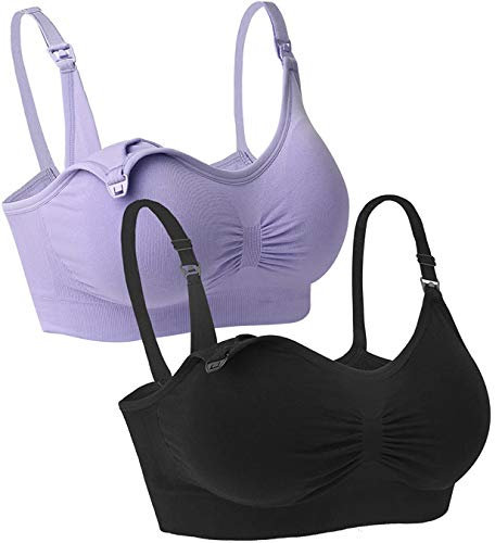 iloveSIA Soutien-Gorge d'allaitement Maternité Pratique sans Armatures Brassière Femme Enceinte, Lot (Noir+Violet), M