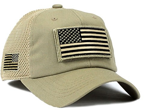 USA American Flag Hat Khaki Detachable Patch Micro Mesh Tactical Cap