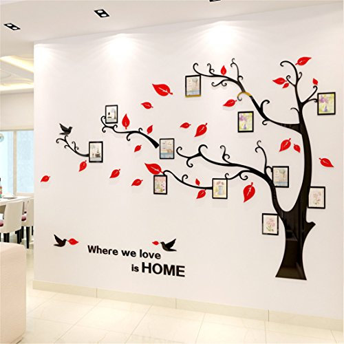 3D Albero Adesivi Fai da te Albero Adesivo da Parete Cornici per Foto Sticker Decorazioni Albero Della Vita da Parete per Soggiorno Camera da Letto Adesivo Muro (Rosso Sinistra,S: 100 * 138CM)