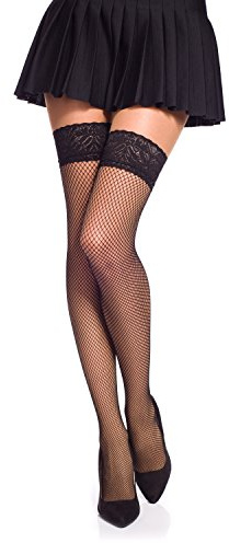 Romartex Small Mesh Fishnet Hold Up Stockings With Lace