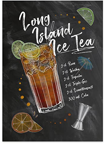 JUNIWORDS Poster mit/ohne Holzrahmen - Wähle ein Motiv - Cocktail Long Island Ice Tea - Wähle eine Größe - 30 x 40 cm (M) ohne Rahmen