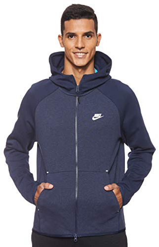 Nike Men M Nsw Tch Flc Hoodie Fz Sweatshirt - Obsidian Heather/Obsidian/White, Small