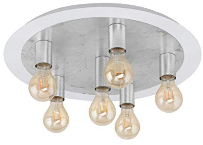 EGLO LED Deckenlampe Passano, 6 flammige Deckenleuchte Vintage, Retro, Wohnzimmerlampe aus Metall in Weiß, Silber, Schlafzimmerlampe, Flurlampe Decke mit E27 Fassung, Ø 55 cm