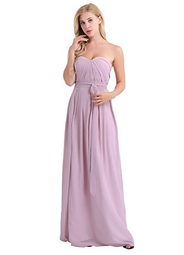 iEFiEL Elegant Damen Kleider festlich Cocktailkleid Chiffon Maxikleid Lang Brautjungfernkleid Abenkleider für Hochzeit Gr. 34-44 Z Dusty Rose 36-38